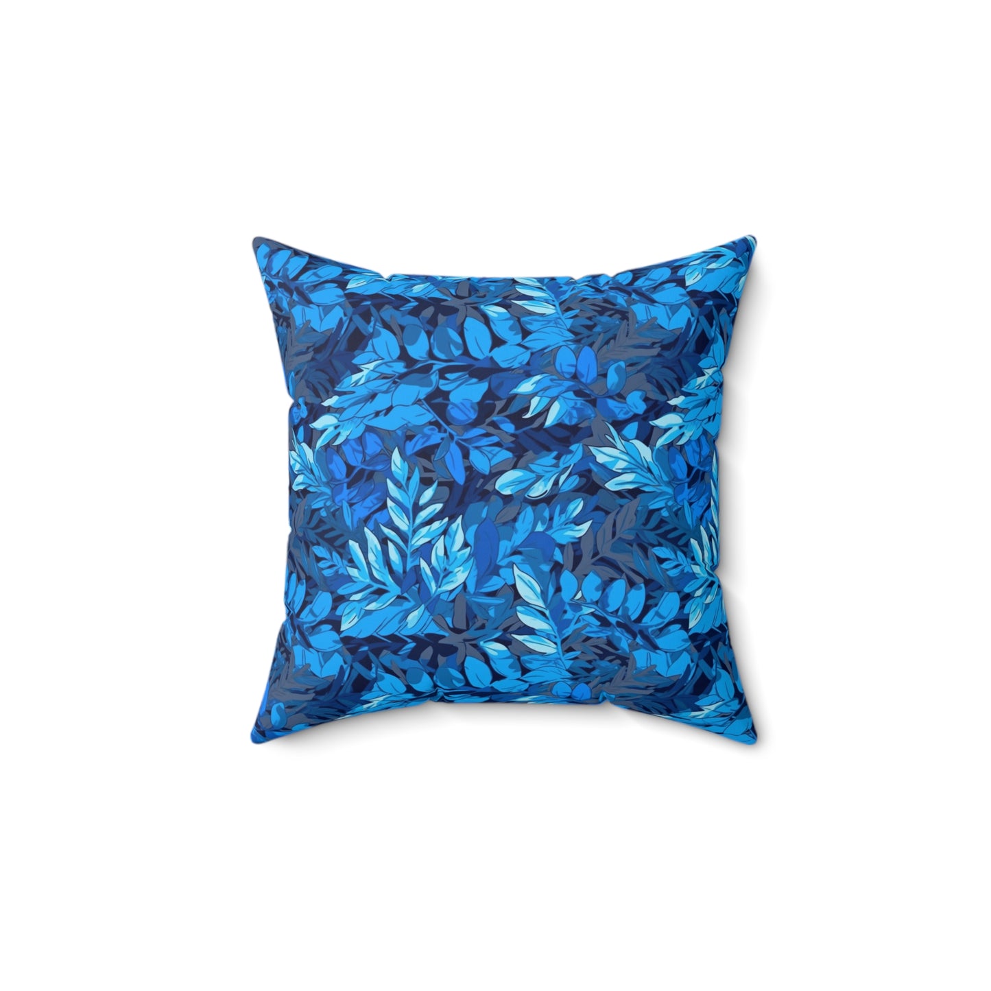 "Nature's Camo Charm: Blue Foliage Camo 14" x 14" Throw Pillow"